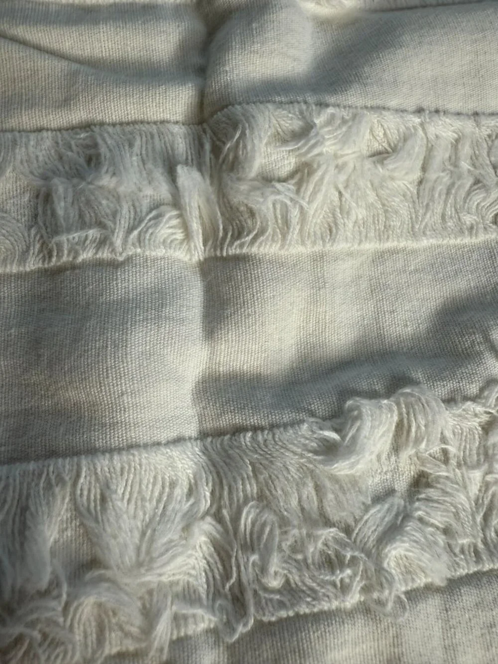 Textured White Cotton Linen NWOT Two-Pack Pillow Cover 18x18 — Fringed Boho